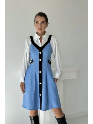 Omarı Derin Mavi Trend Elbise