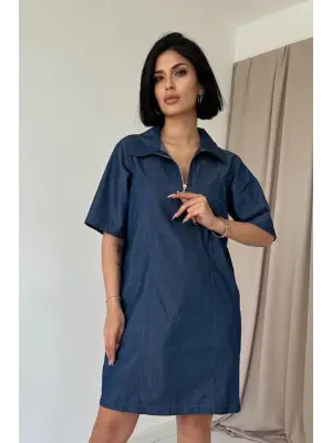 Omarı Şık Mavi Kuplu Elbise