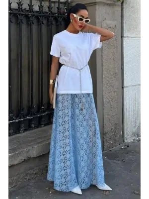 Omarı Zarif Dantel Maxi Etek