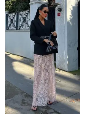 Omarı Zarif Dantel Detaylı Maxi Etek