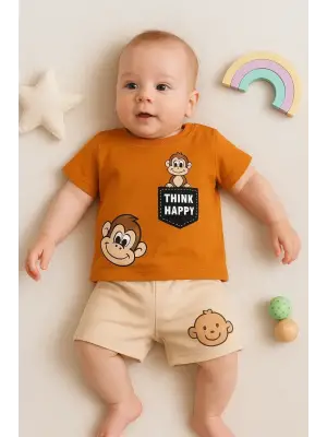 Maymun Desenli 2li Erkek Bebek Takım