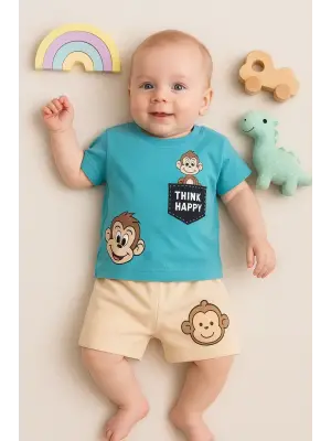 Maymun Desenli 2li Erkek Bebek Takım