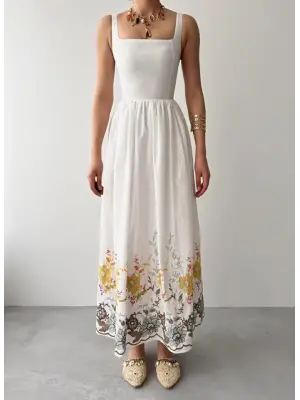 Mazi Çiçek Desenli Elbise