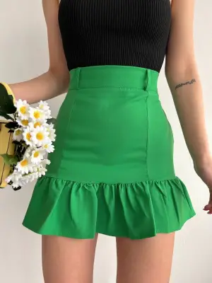 Omarı Yeşil Fırfırlı Etek - Şık Tasarım