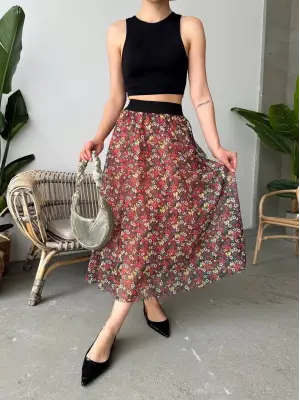 Omarı Sezona Uygun Baskılı Uzun Etek