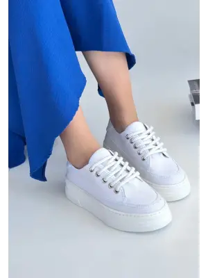 Omarı Trendsetter Beyaz Keten Bağcıklı Spor Ayakkabı