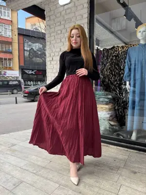 Omarı Deri görünümlü kadife kısa etek - Bordo