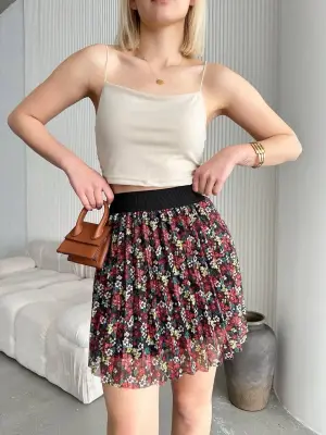 Omarı Desenli Mini Etek