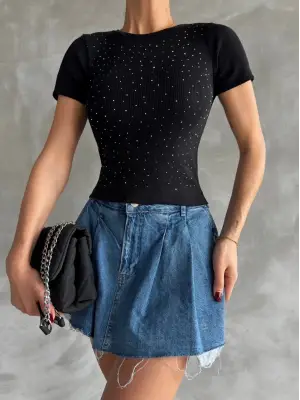 Omarı Taş Baskılı Korse Bluz