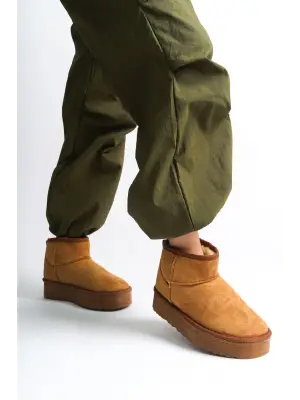 Omarı Kürklü Kısa Süet Bayan Bot - Günlük Şık Tasarım