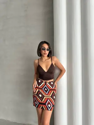 Omarı Doğa İle Uyumlu Etnik Desenli Maxi Etek