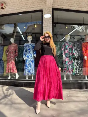 Omarı Parlak Fuşya Renkli Dizayn Eteği