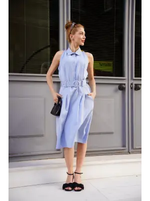Omarı Trendsetter Mavi Kemerli Elbise