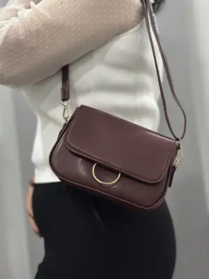 Omarı Kahve Doku Desenli Cilt Çanta