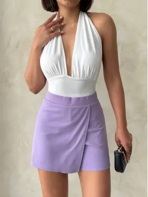 Omarı Lila Kapaklı Şort Etek - Trend Moda İlkbahar Koleksiyonu