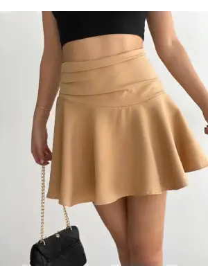 Omarı Büzgülü Camel Etek Modası