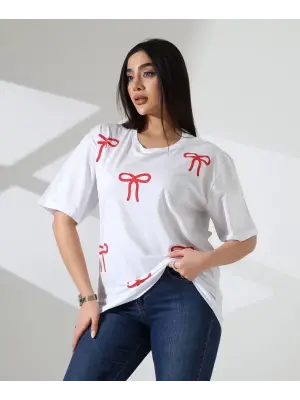 Omarı Yumuşak Dokulu Kurdele Desenli Tişört