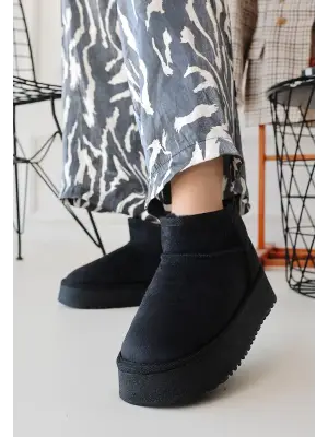 Omarı Siyah Süet Yüksek Topuklu Bot