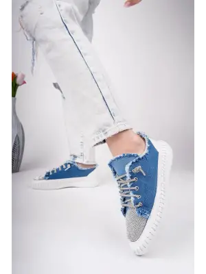 Omarı Mavi Kot Bağcıklı Spor Ayakkabı