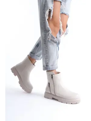 Omarı Menta Bej Fermuar Aksesuarlı Bot