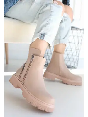 Omarı Nude Fermuar Detaylı Cilt Bot