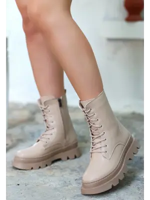 Omarı Elegan Nude Bağcıklı Bot Modası
