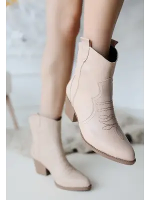 Omarı Deri Cilt Topuklu Bot