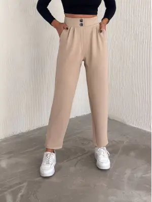 Omarı Krep Pantolon Çift Düğmeli Örme Modeller - gl00my