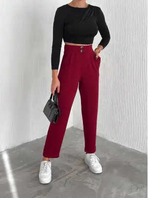 Omarı Rahat Ve Şık Örme Krep Pantolon