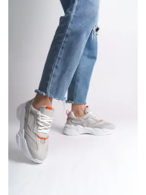 Omarı Rahat Tabanlı Tokyo Bayan Spor Ayakkabı Gri/Turuncu