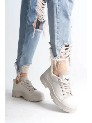 Omarı Rahat Tabanlı Krem Spor Ayakkabı - Kadın Günlük Ayakkabı