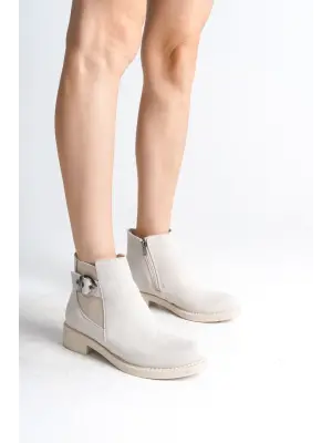 Omarı Rahat ve Şık Süet Bayan Bot Krem