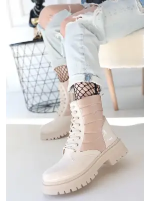 Omarı Rugan Bağcıklı Bej Bot