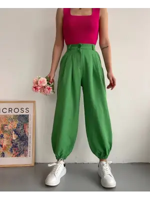 Omarı Rahat Pamuk Yeşil Şalvar Pantolon