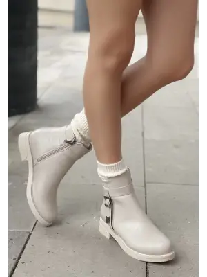 Omarı Yaz Kış Şıklığı Wiota Bej Cilt Topuklu Bot