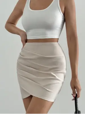 Omarı Trendy Drapeli Mini Etek