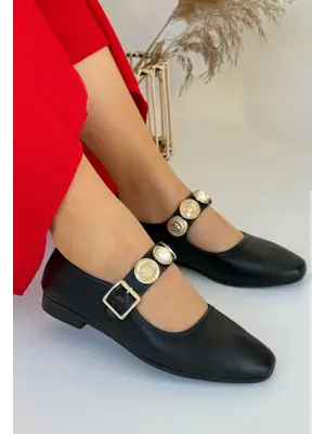 Omarı Siyah Cilt Babet Ayakkabı