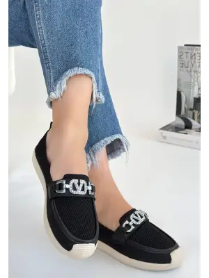 Omarı Siyah Triko Babet Ayakkabı - Hafif ve Şık Kadın Ayakkabı