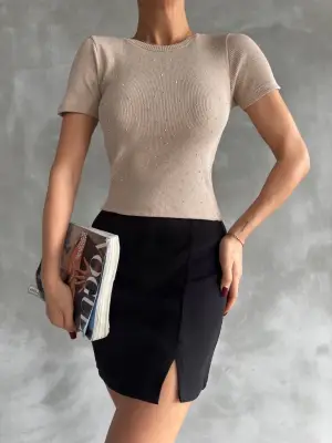 Omarı Taş Desenli Kaş Korse Bluz