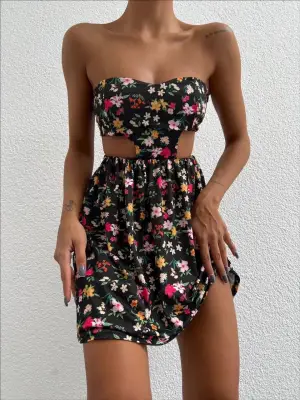 Omarı Baskılı Straplez Elbise - Şık ve Trend Moda Parçası