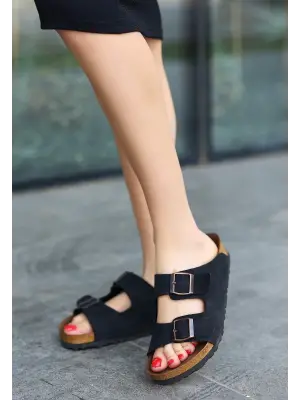 Omarı Yumuşak Nubuk Siyah Terlik