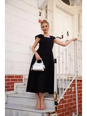 Omarı Siyah U Yaka Prenses Elbise - Fark Yaratan Şıklık