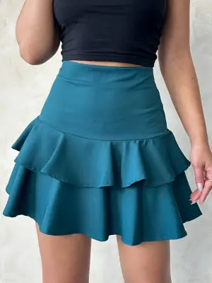 Omarı Yeşil Fırfırlı Valon Etek