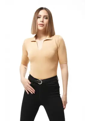 Omarı Yazlık Triko Bluz - Gömlek Yaka Modeli