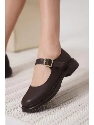 Omarı Deri Oxford Ayakkabı Kahverengi Dokunuşla