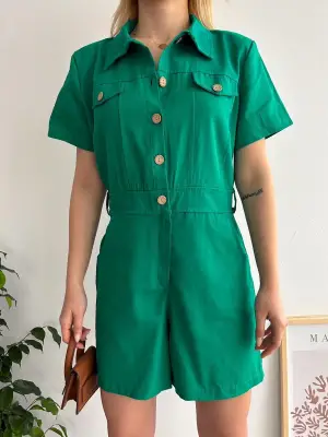 Omarı Yüksek Bel Gabardin Tulum