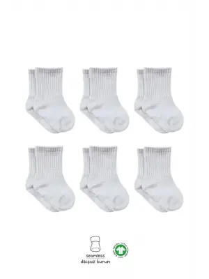 Omarı Yumuşak Penye Düz Soket Çorap Gri Melanj