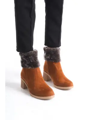 Omarı Şık ve Rahat Tabaan Topuklu Süet Bayan Bot