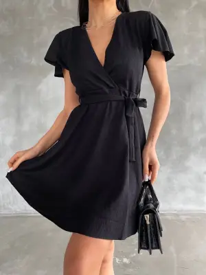 Omarı Bürümcük Desenli Mini Elbise