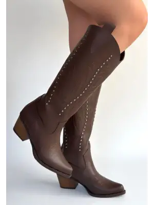 Meof Acı Kahve Cilt Topuklu Çizme